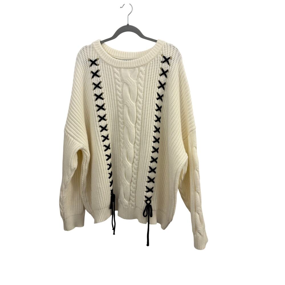 Alter’d State Very Heavy Cableknit Sweater Cream Black Tie Corset Plus 2X